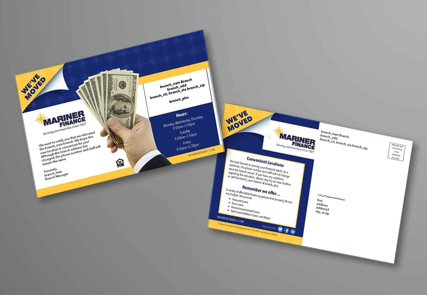 Mariner Finance direct mail postcards