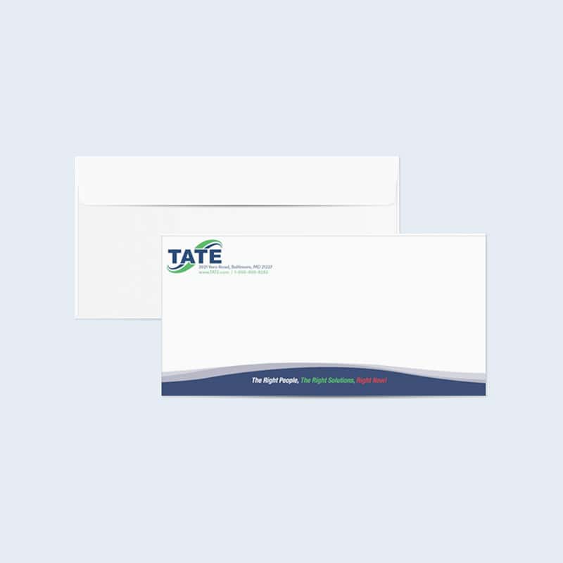 branded envelopes and stationary made for tate engineering made by strategic factory