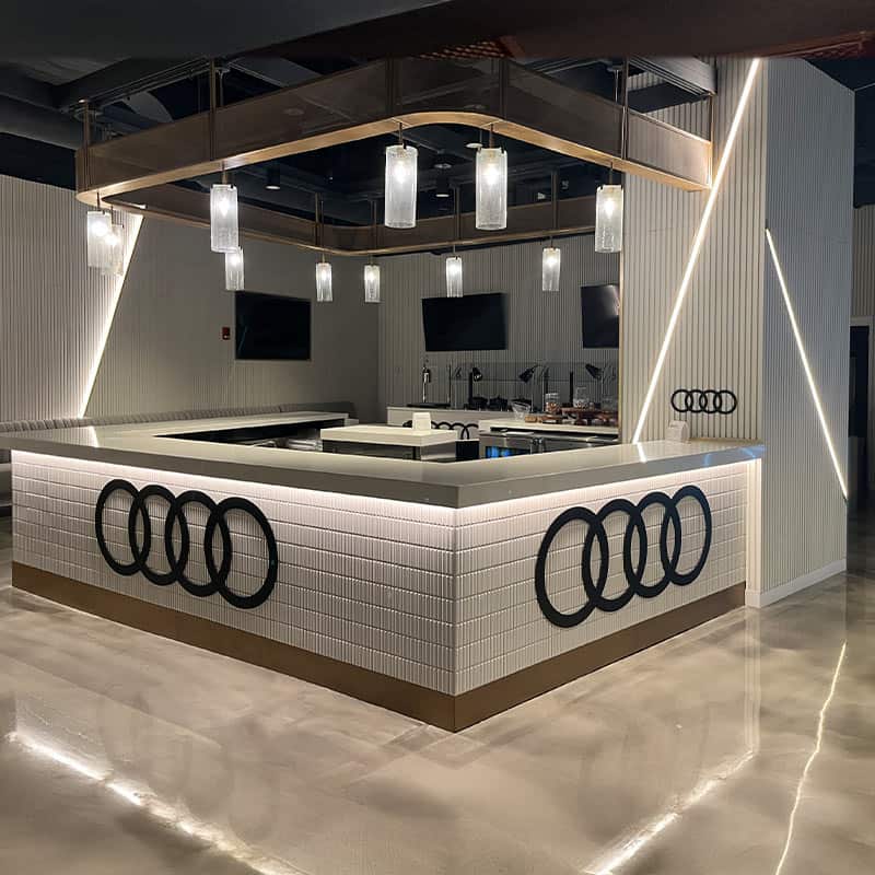 Audi Tunnel Club custom branded bar at the Washington Commanders Northwest Stadium