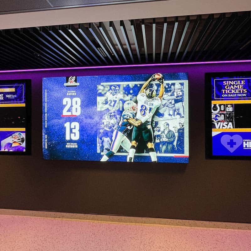 Ravens stadium renovations of the champions club with brand new tv wall signs