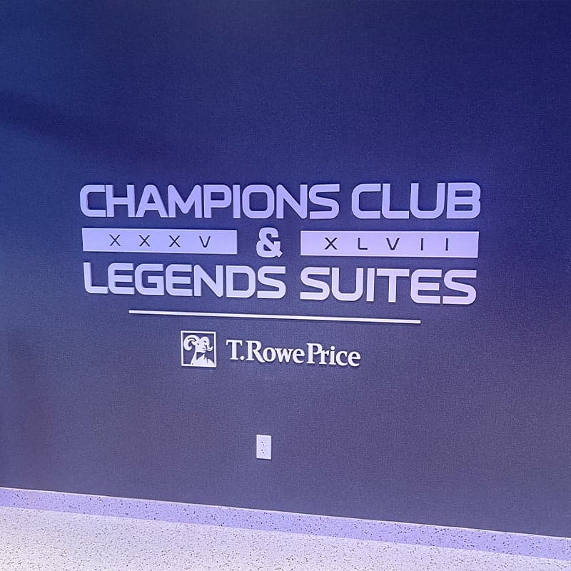 custom vinyl wall graphics and wayfinding signage for the newly renovated Champions Club and Legends Suits presented by T. Rowe Price