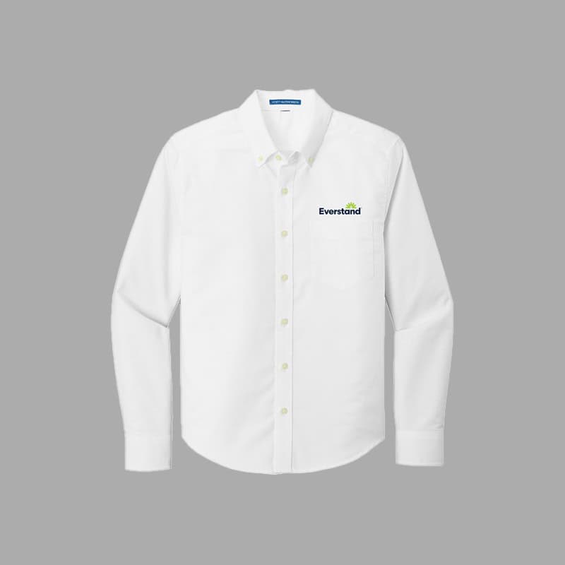 branded white oxford long sleeve shirt with left chest logo