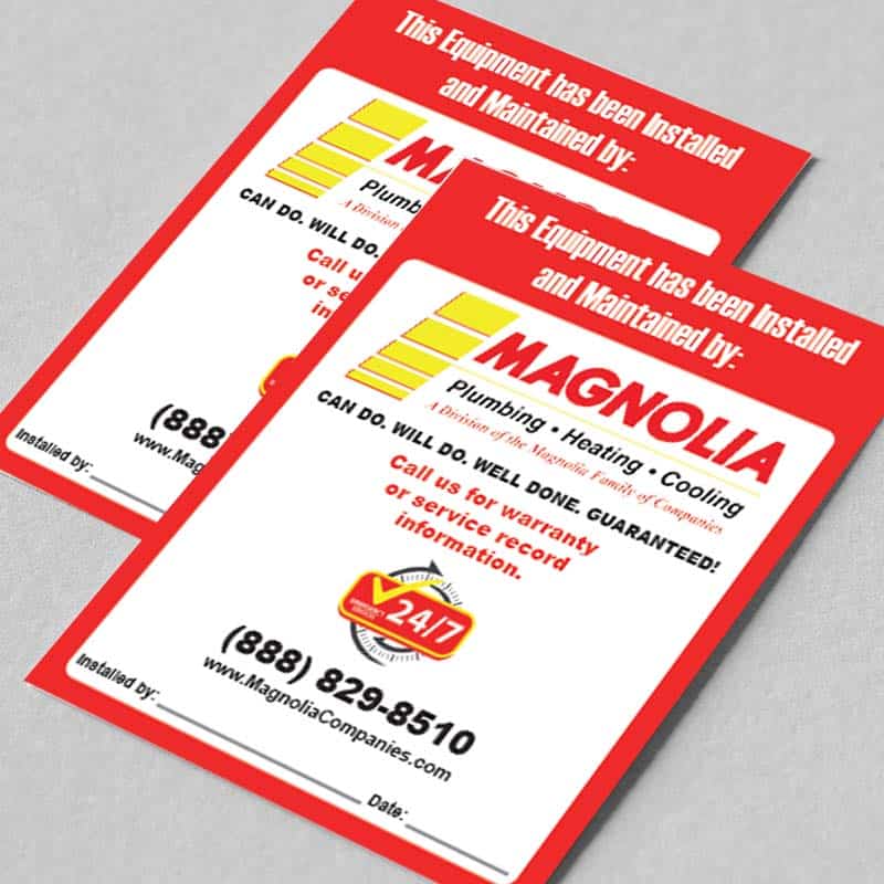 Home services installation and maintenance stickers done for Magnolia Companies