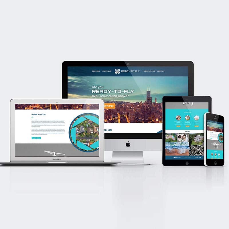 Ready To Fly website redesign shown on a desktop, laptop, ipad, and cell phone