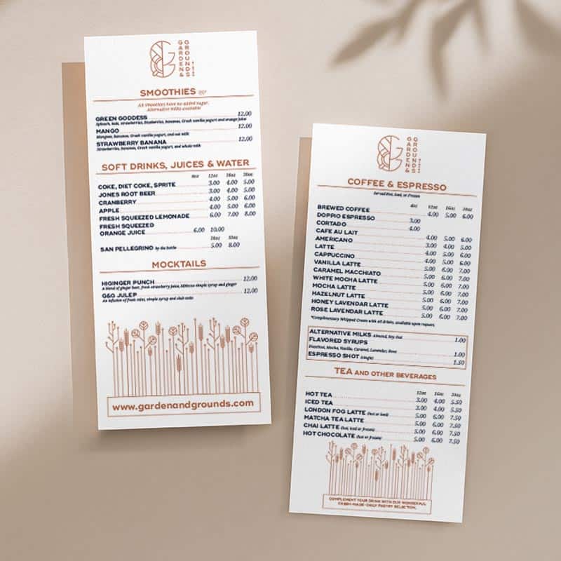 Garden & Grounds Bistro Beverage Menus
