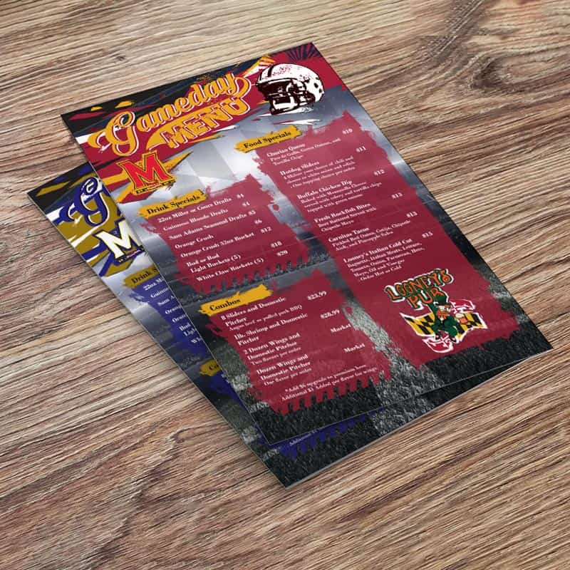 Looney's Pub Gameday Special Menus