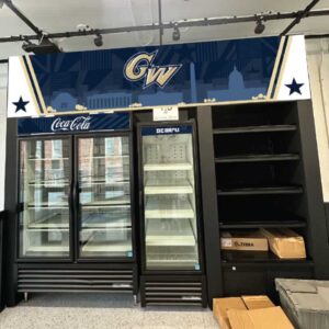 GW Revolutionaries athletics concessions stand signage