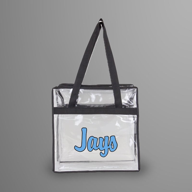 Clear, branded tote bag for Johns Hopkins University Athletics