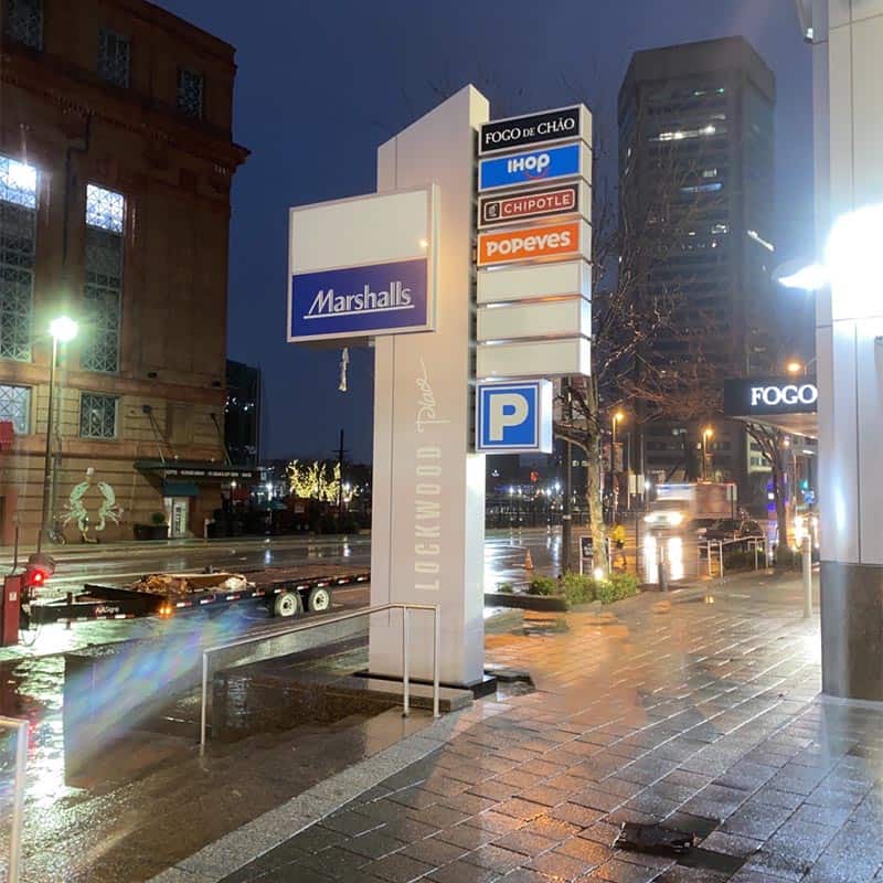 downtown Baltimore pylon sign for David S. Brown property tenants